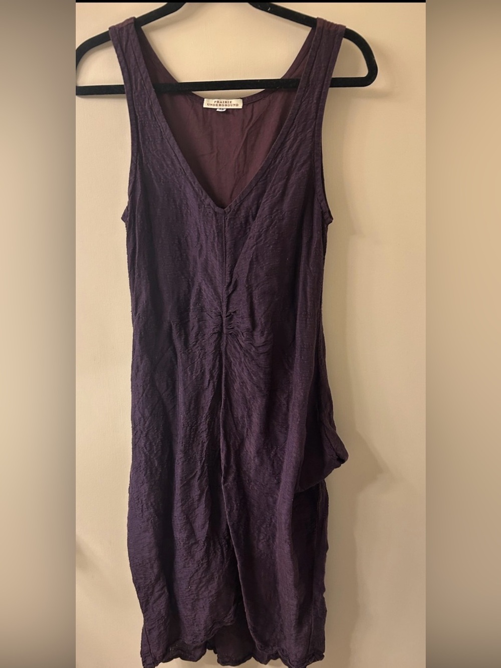 Prairie Underground Hemp Silk Ruched Cottagecore Artisan Dress XS Purple Boho